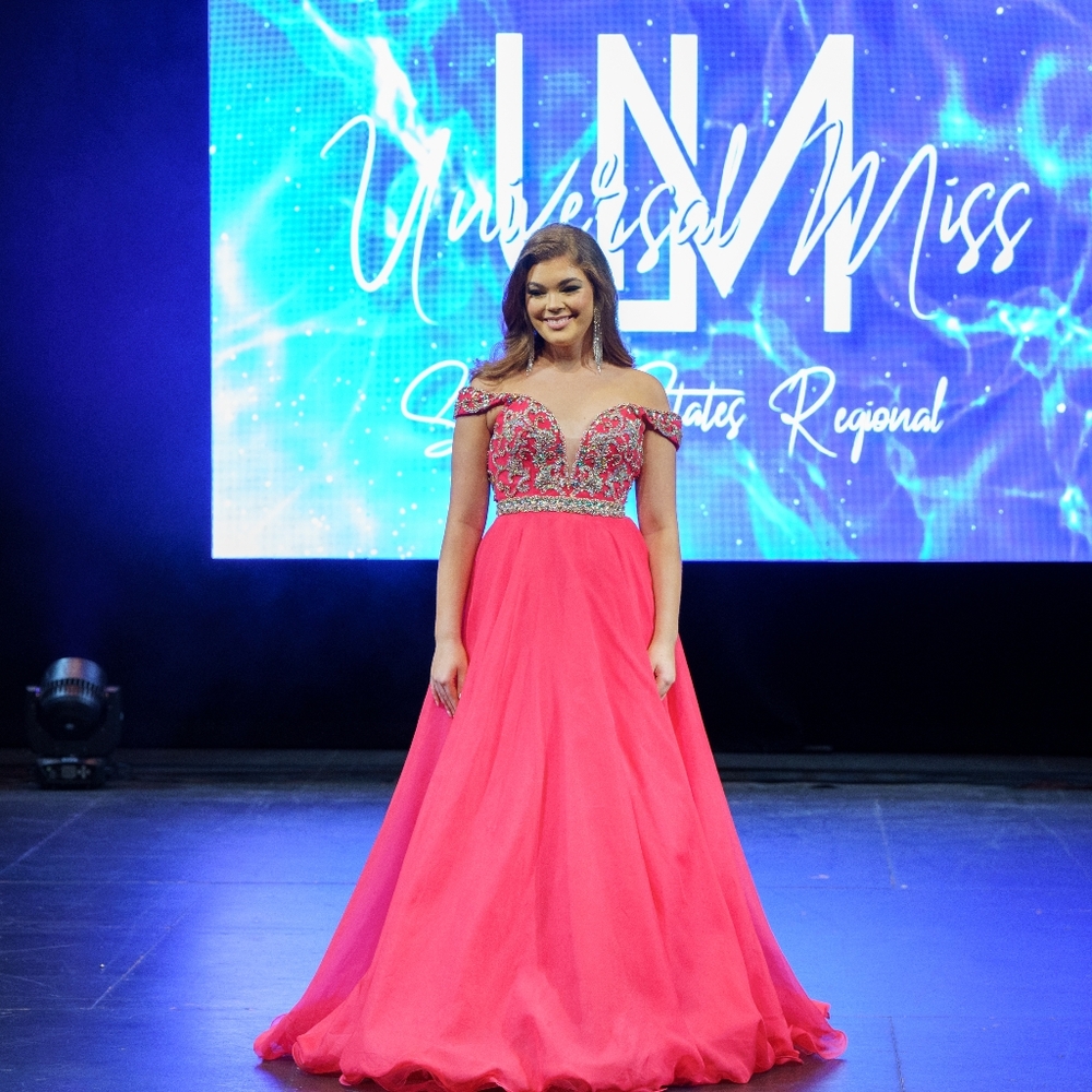 Mac duggal Hot pink chiffon beaded gown